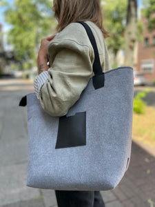 Handtasche Shopper Schultertasche aus Wollfilz und Tasche aus Leder